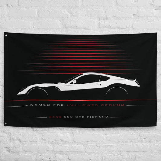 Ferrari 599 GTB Fiorano 2006 car silhouette flag - White Brick Wall