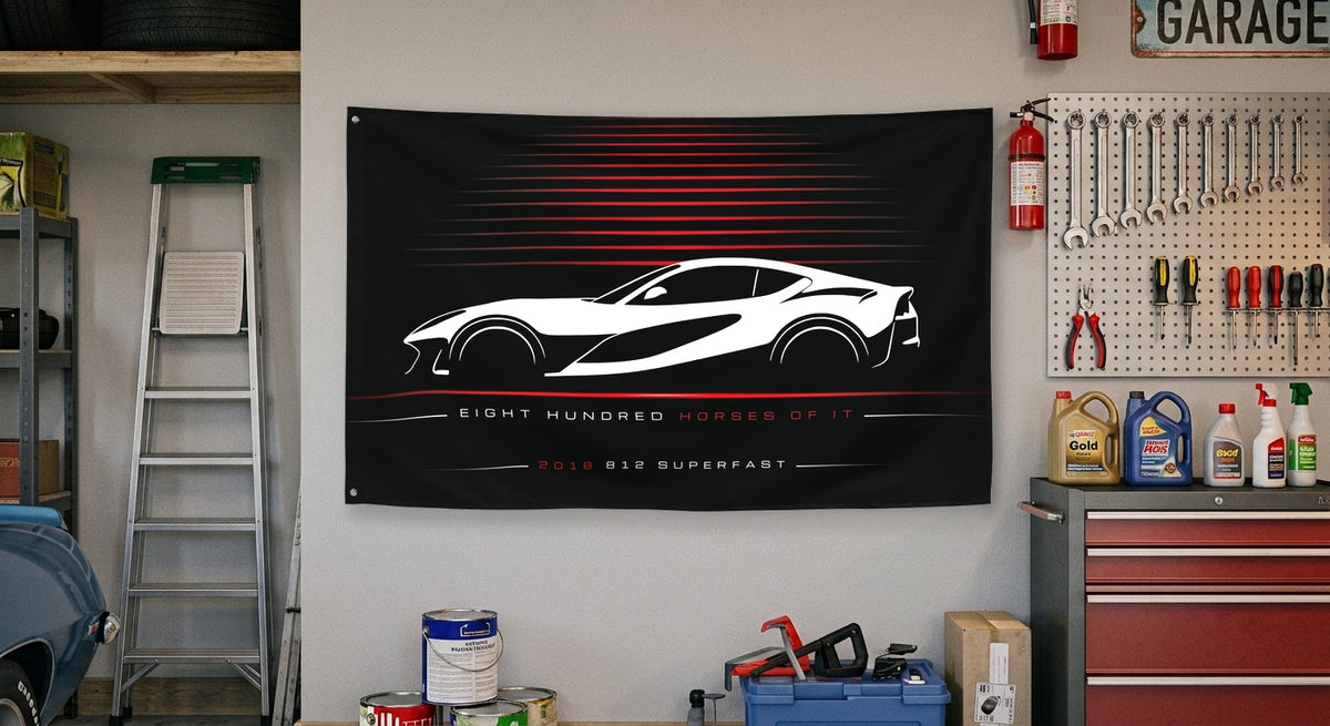 Ferrari 812 Superfast 2018 car silhouette flag - Garage Wall