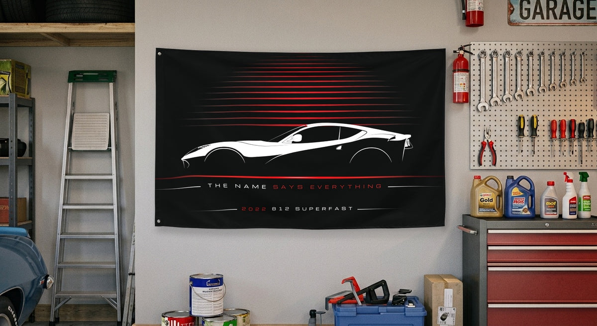 Ferrari 812 Superfast 2022 car silhouette flag - Garage Wall