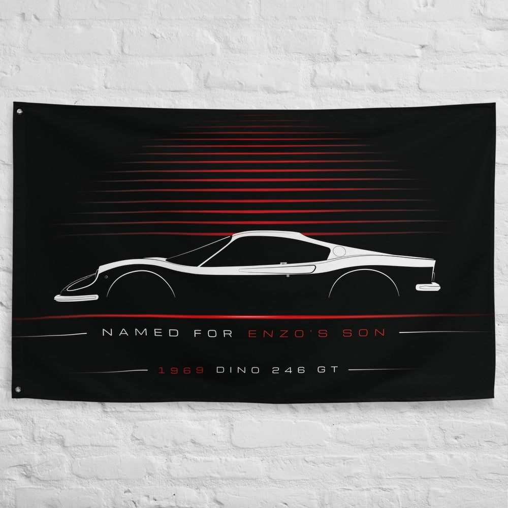 Ferrari Dino 246 GT 1969 car silhouette flag - White Brick Wall