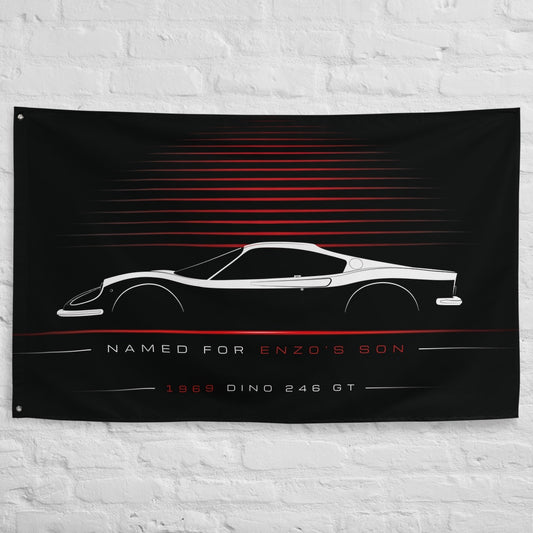 Ferrari Dino 246 GT 1969 car silhouette flag - White Brick Wall