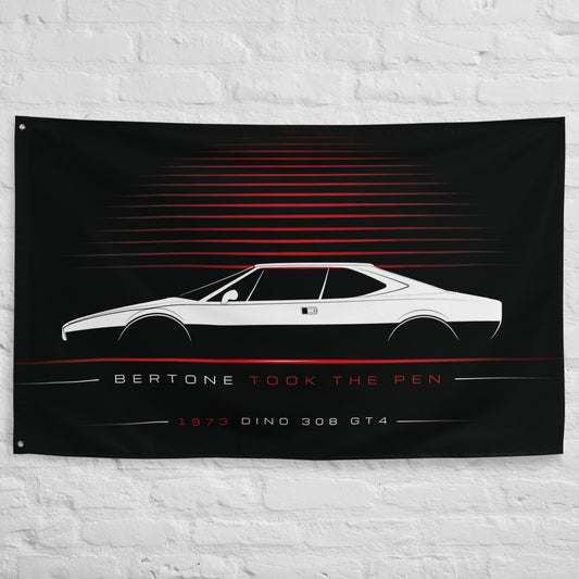 Ferrari Dino 308 GT4 1973 car silhouette flag - White Brick Wall