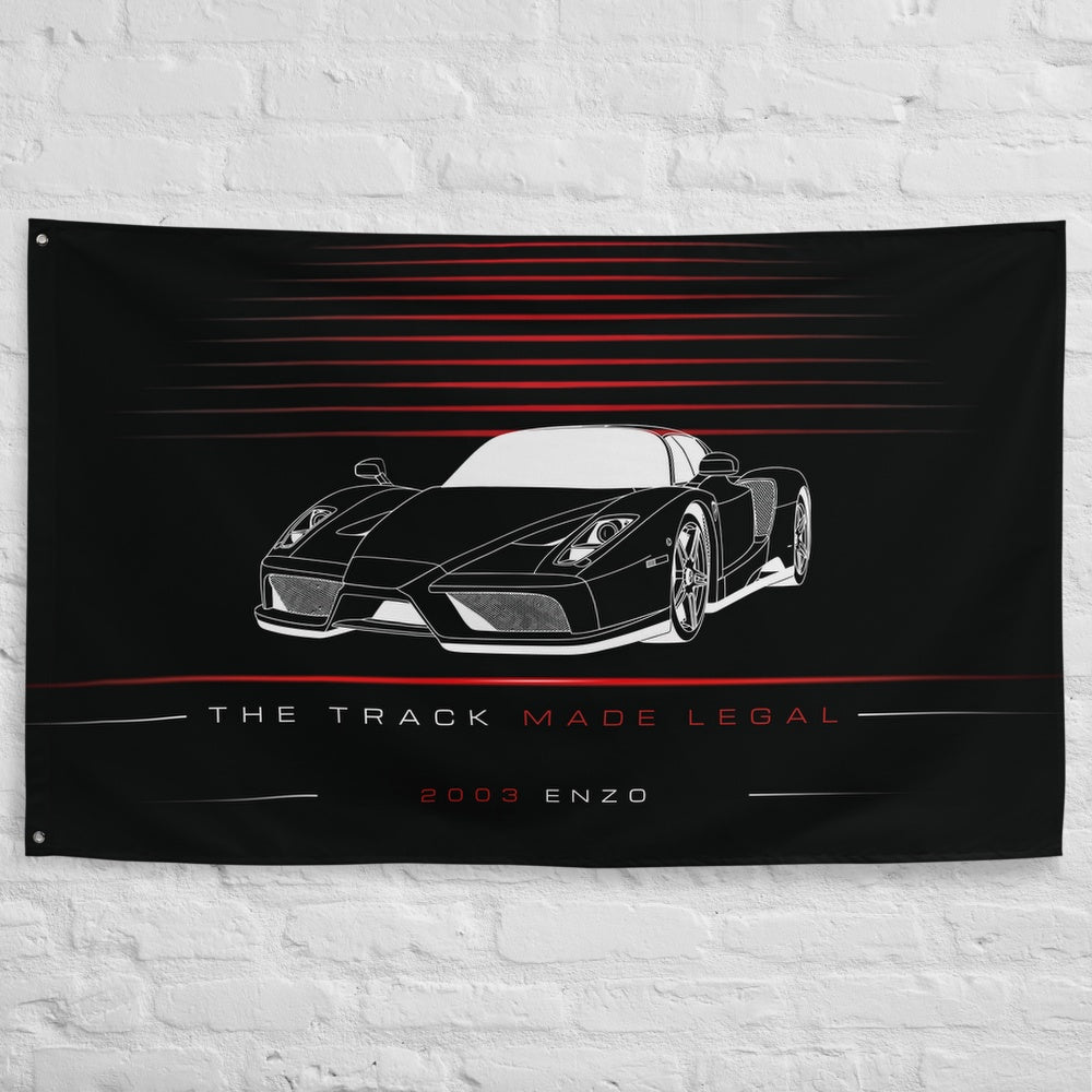 Ferrari Enzo Supercar 2003 car silhouette flag - White Brick Wall