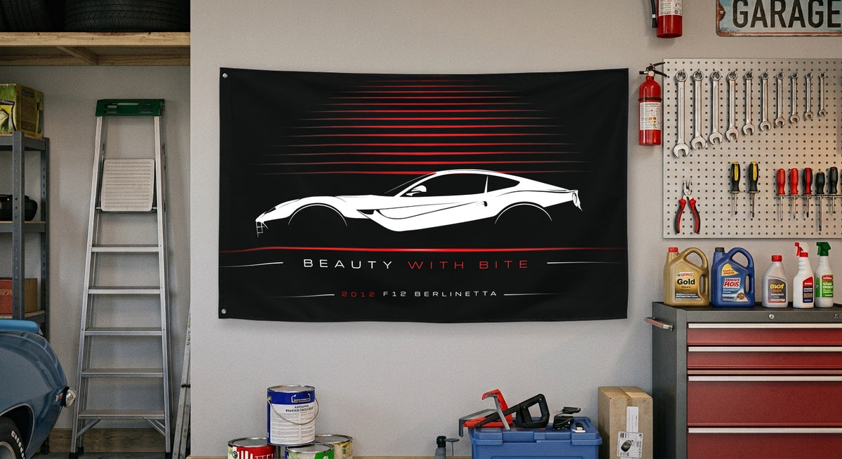 Ferrari F12 Berlinetta 2012 car silhouette flag - Garage Wall