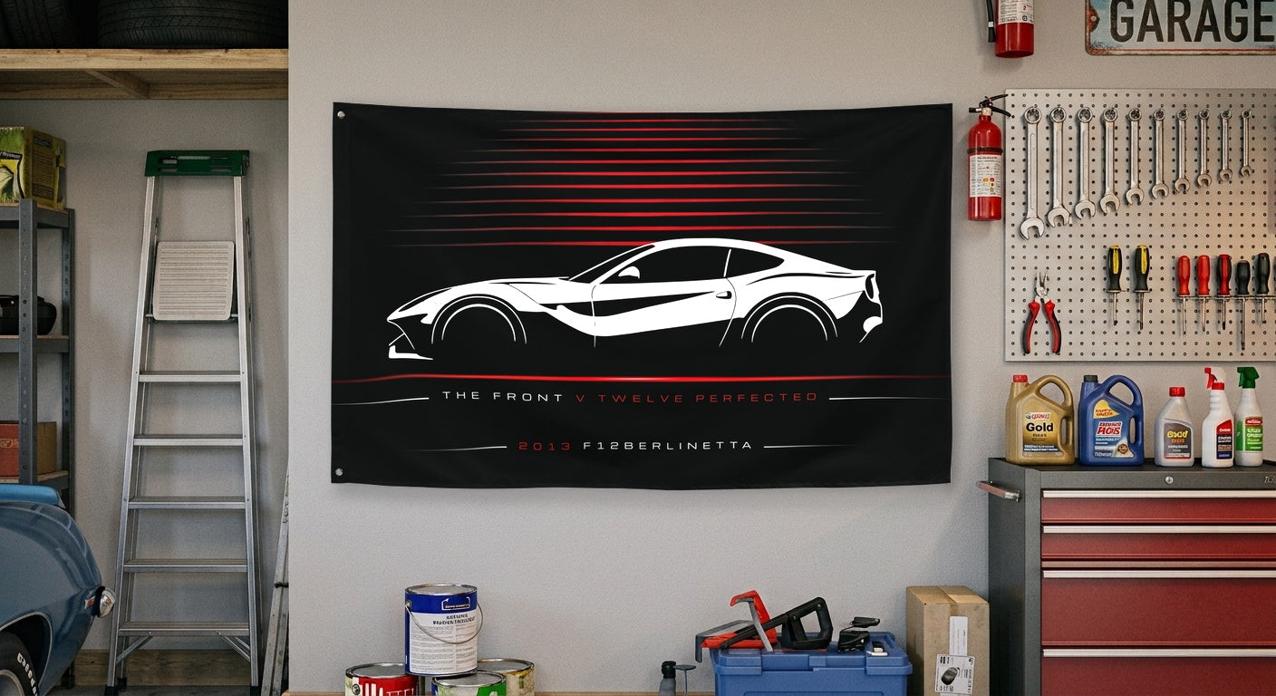 Ferrari F12berlinetta 2013 car silhouette flag - Garage Wall