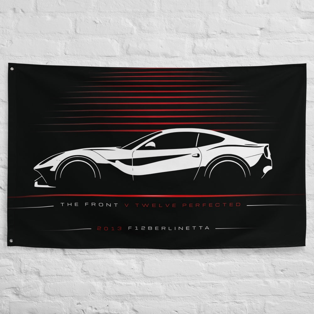 Ferrari F12berlinetta 2013 car silhouette flag - White Brick Wall