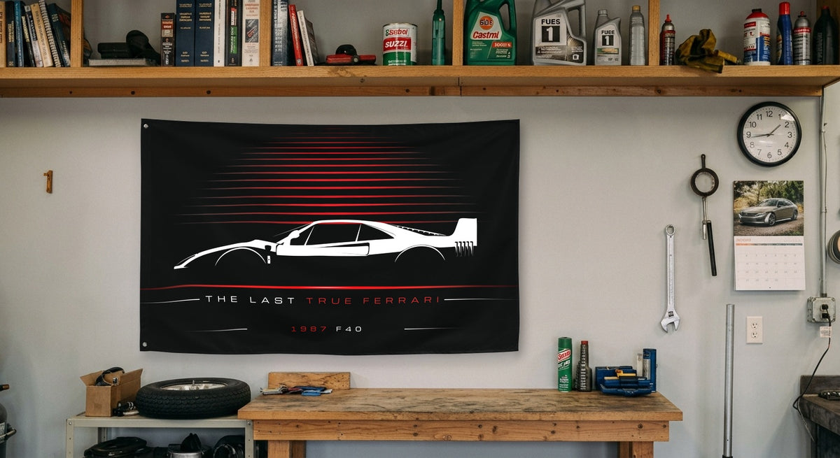 Ferrari F40 1987 car silhouette flag - Garage Workbench