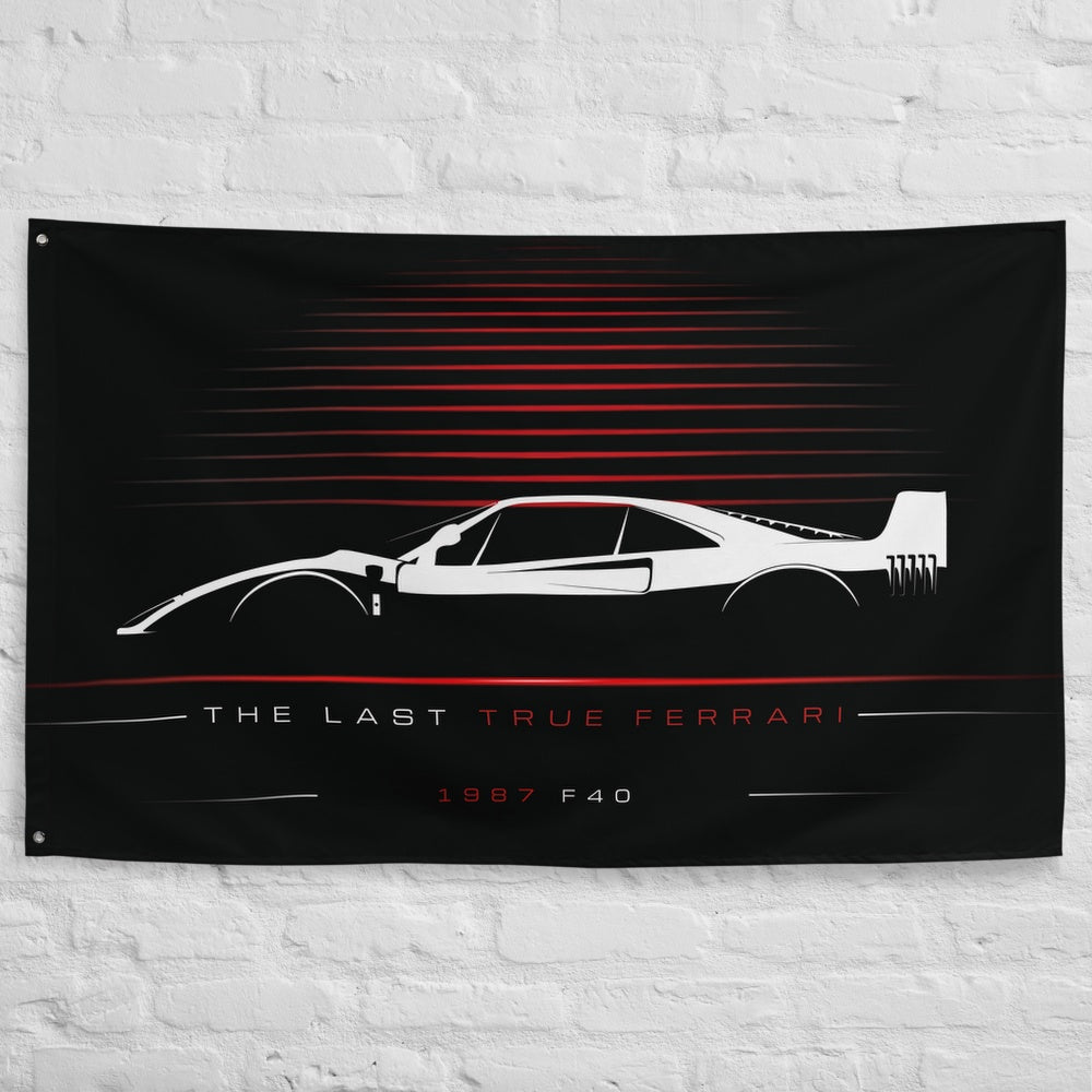 Ferrari F40 1987 car silhouette flag - White Brick Wall