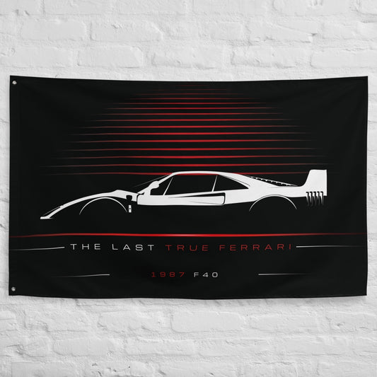 Ferrari F40 1987 car silhouette flag - White Brick Wall