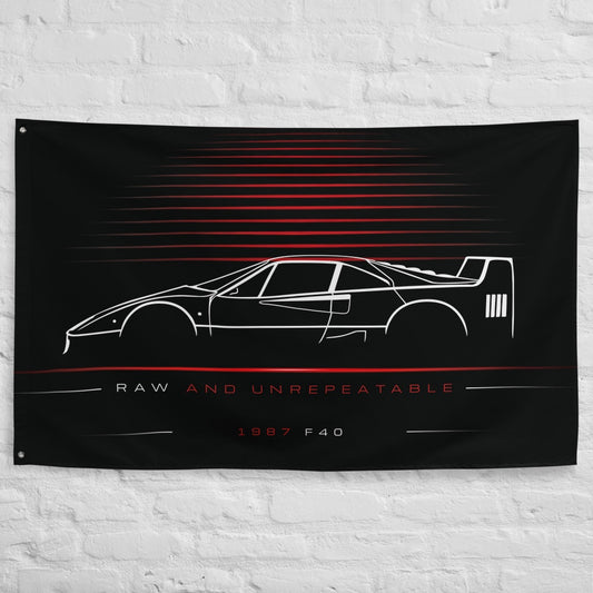 Ferrari F40 Supercar 1987 car silhouette flag - White Brick Wall