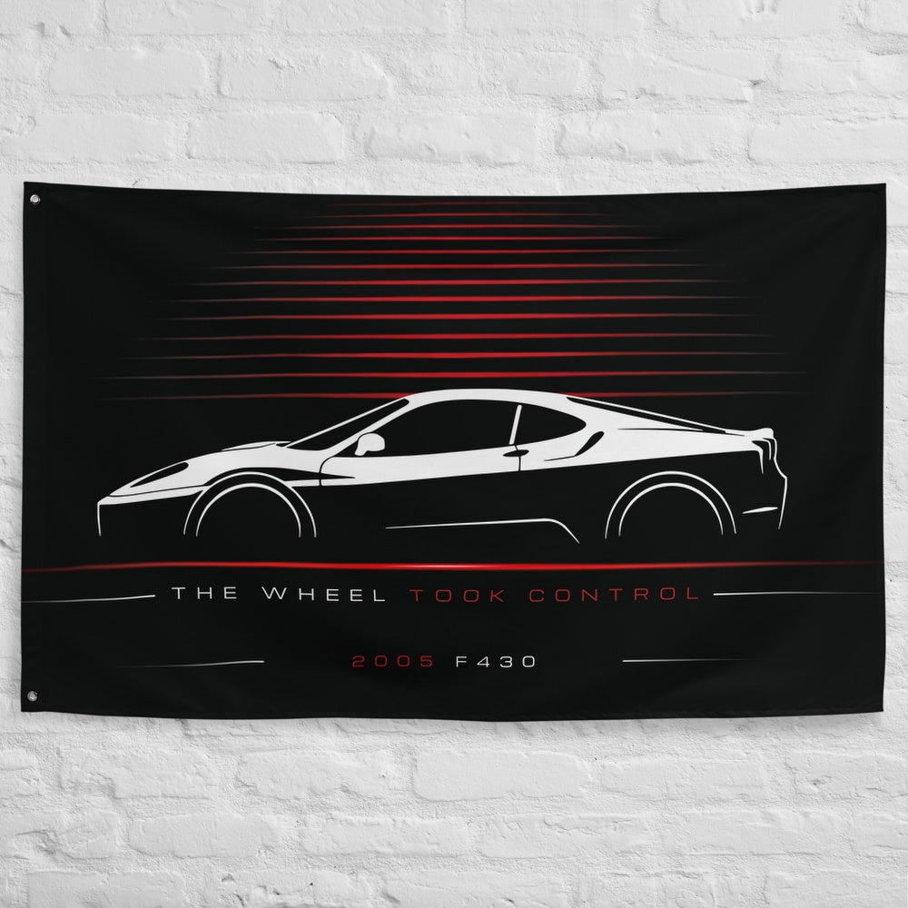 Ferrari F430 2005 car silhouette flag - White Brick Wall