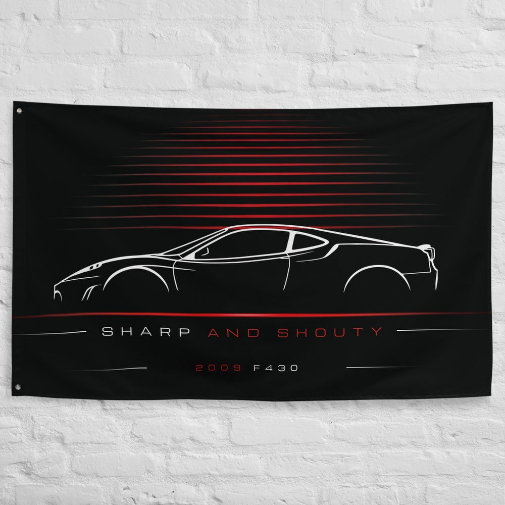 Ferrari F430 2009 car silhouette flag - White Brick Wall