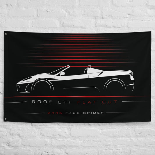 Ferrari F430 Spider 2005 car silhouette flag - White Brick Wall