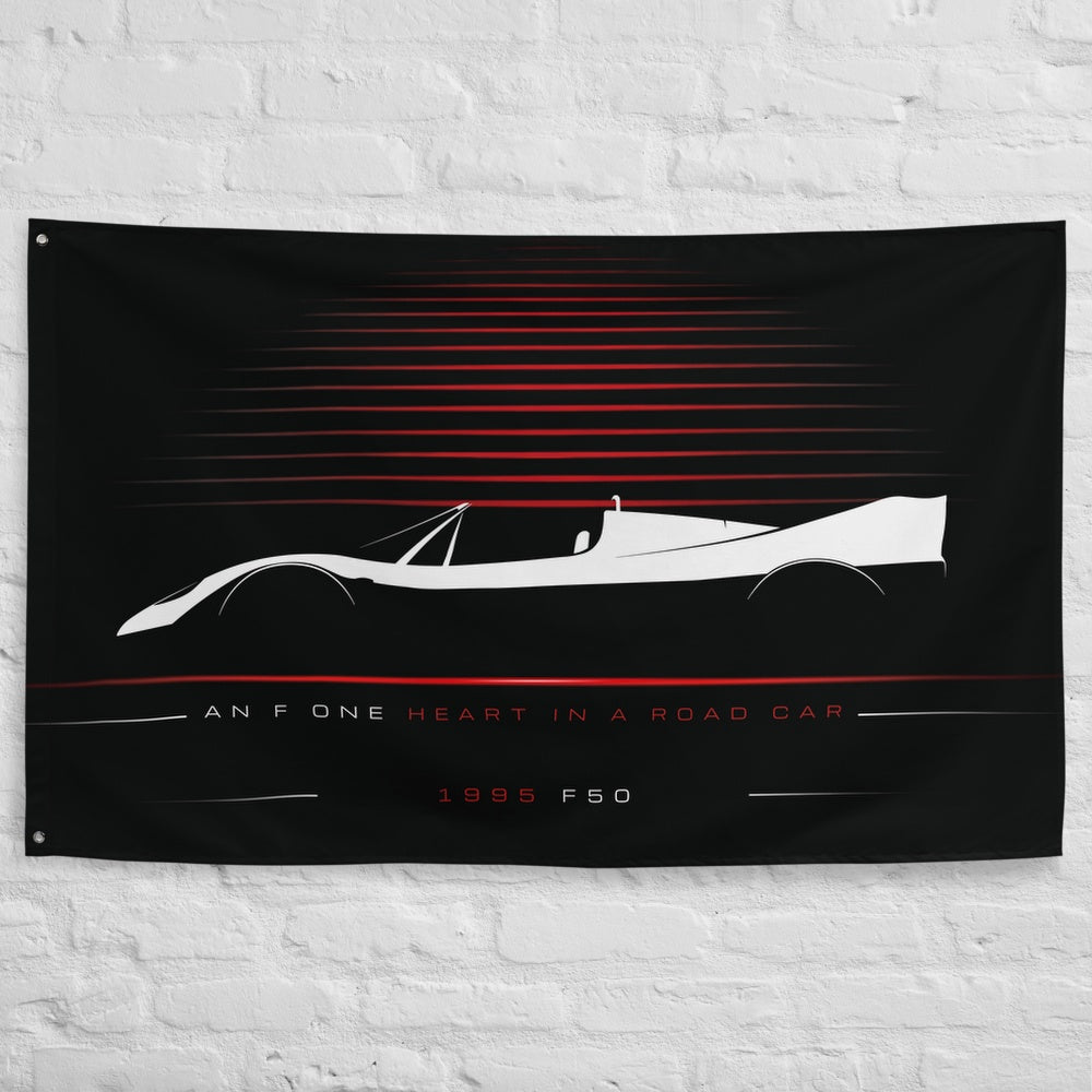Ferrari F50 1995 car silhouette flag - White Brick Wall