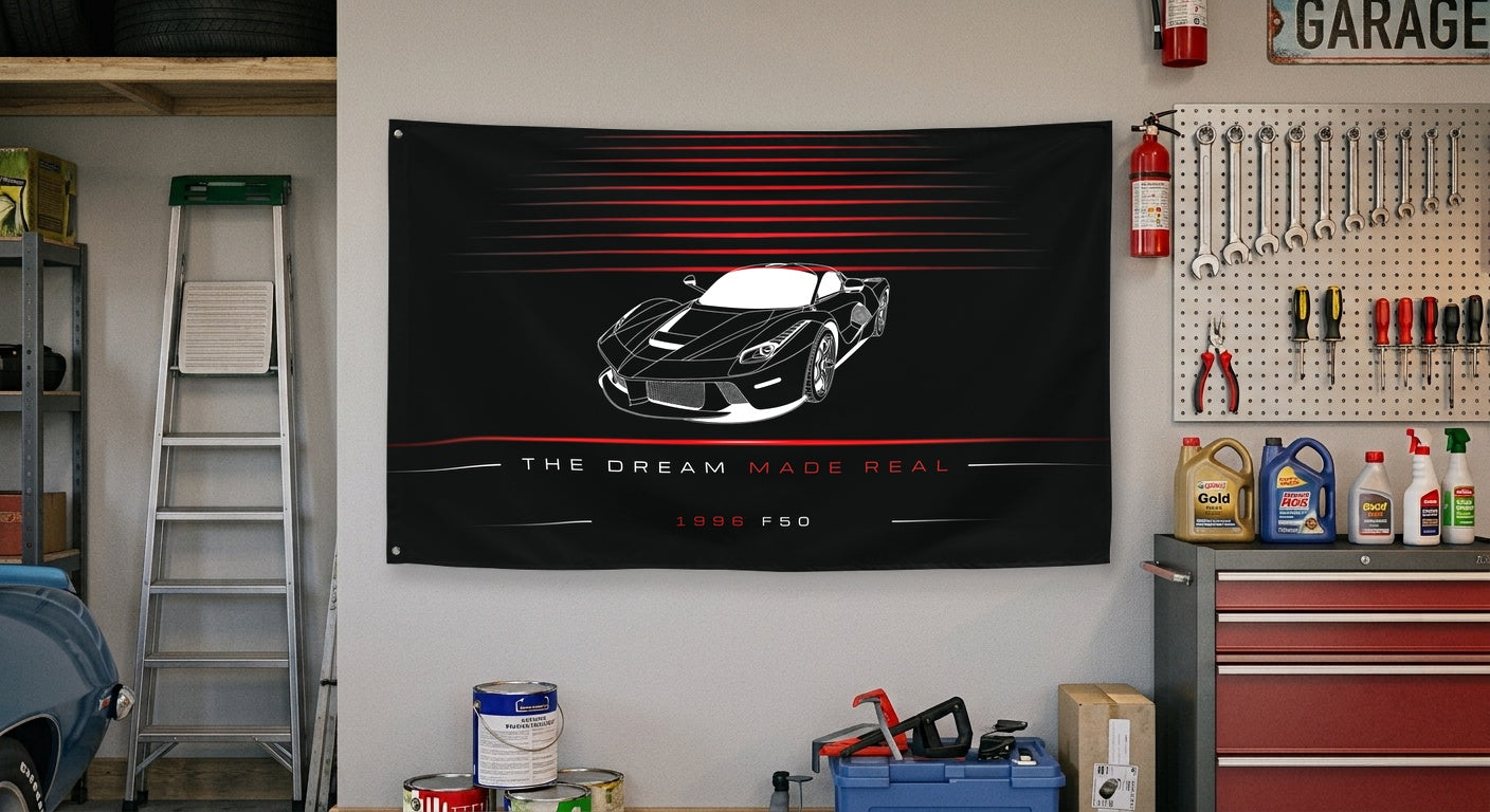 Ferrari F50 Supercar 1996 car silhouette flag - Garage Wall