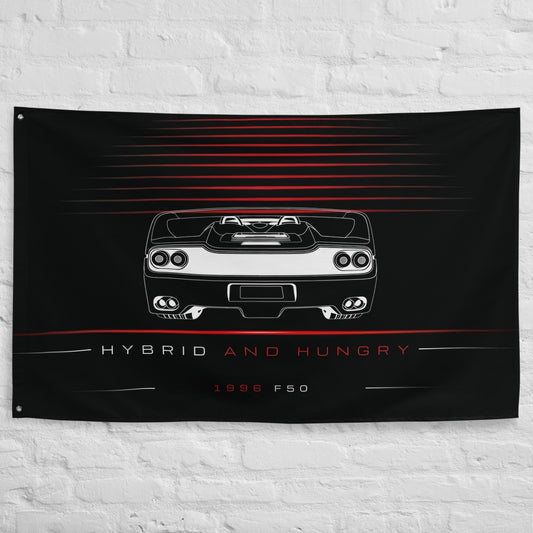 Ferrari F50 Supercar 1996 car silhouette flag - White Brick Wall