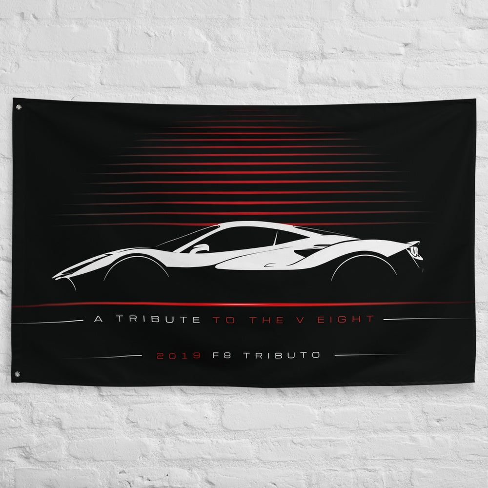 Ferrari F8 Tributo 2019 car silhouette flag - White Brick Wall