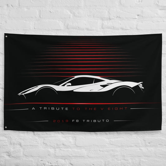 Ferrari F8 Tributo 2019 car silhouette flag - White Brick Wall
