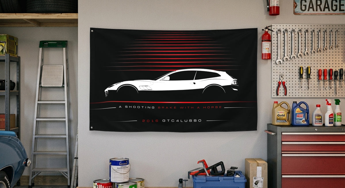 Ferrari GTC4Lusso 2016 car silhouette flag - Garage Wall