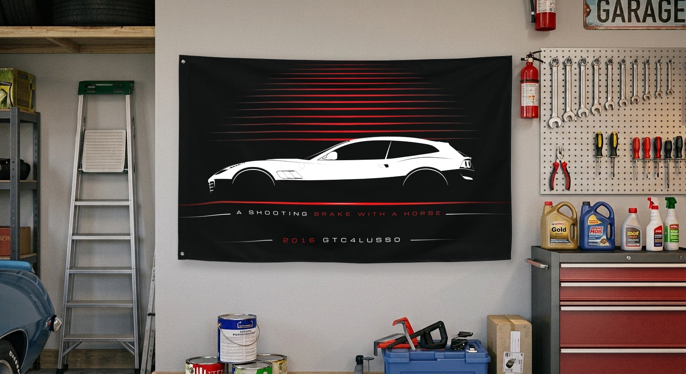 Ferrari GTC4Lusso 2016 car silhouette flag - Garage Wall