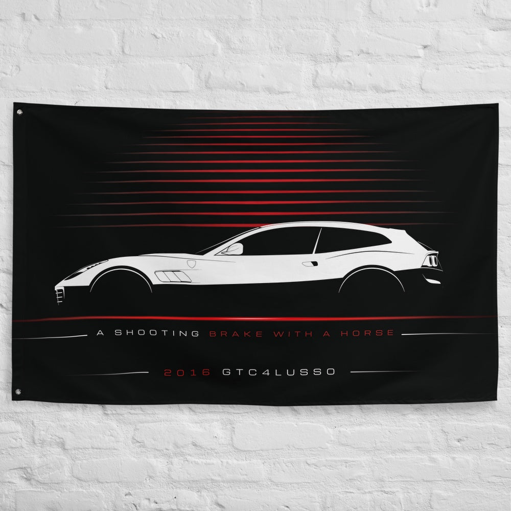 Ferrari GTC4Lusso 2016 car silhouette flag - White Brick Wall