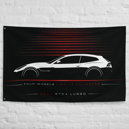 Ferrari GTC4 Lusso 2017 car silhouette flag - White Brick Wall