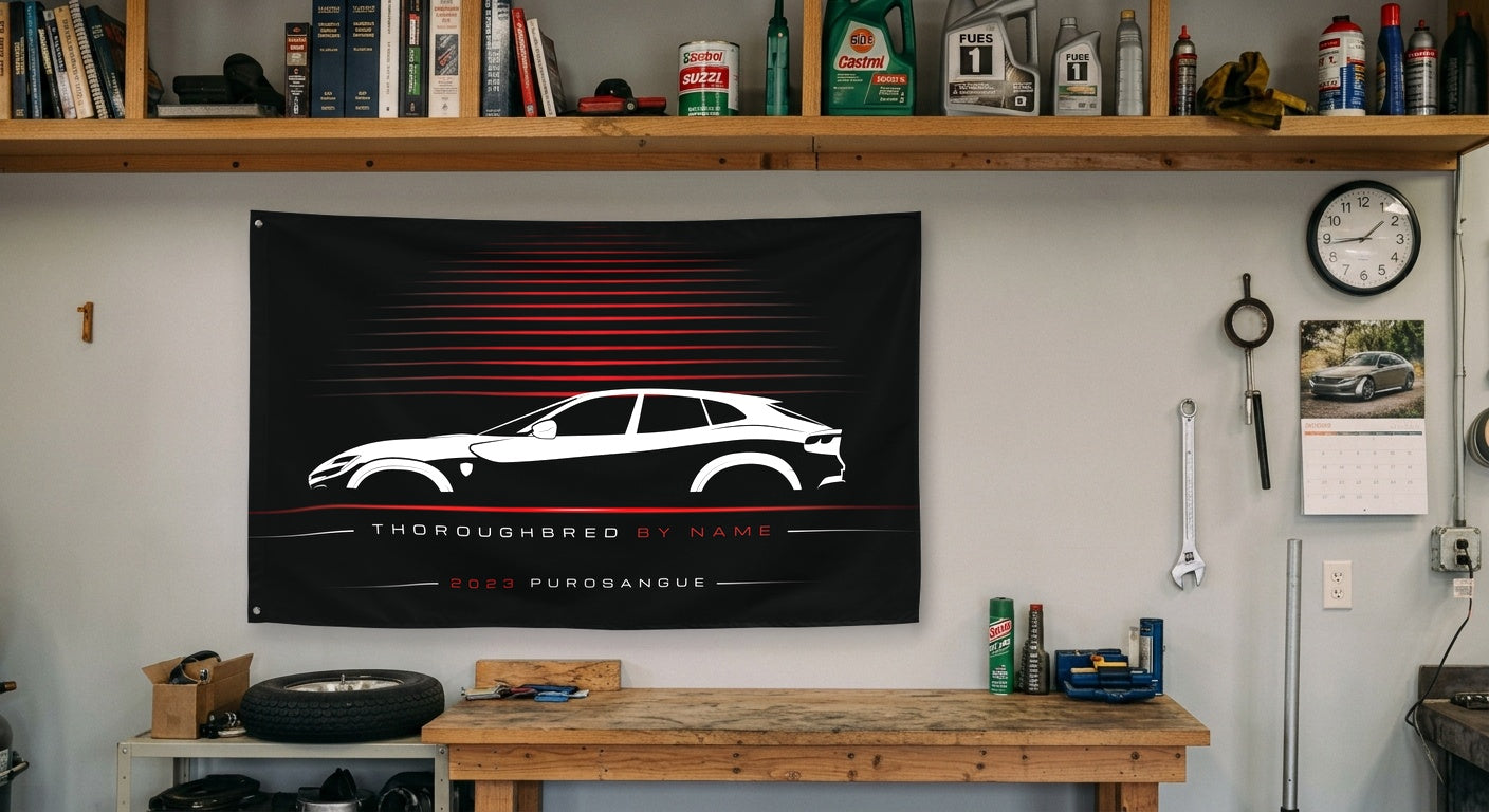 Ferrari Purosangue 2023 car silhouette flag - Garage Workbench