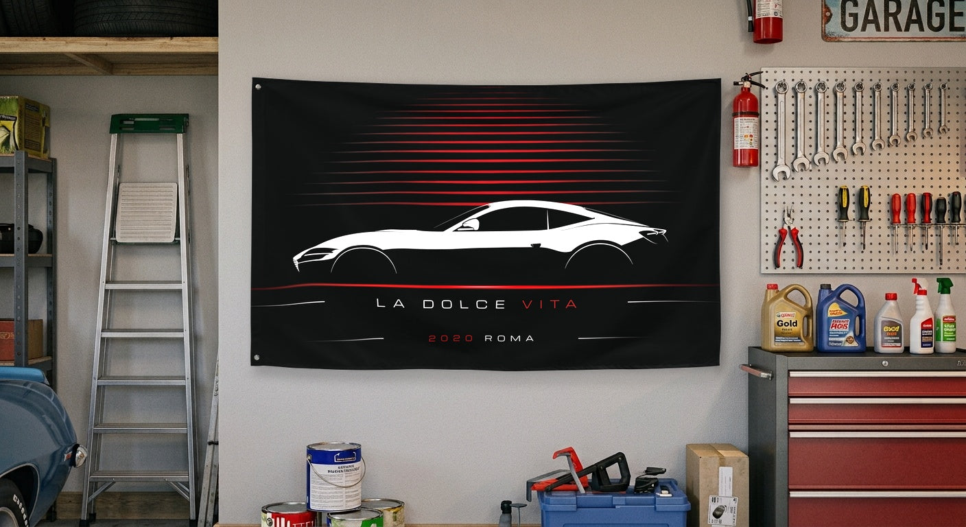 Ferrari Roma 2020 car silhouette flag - Garage Wall