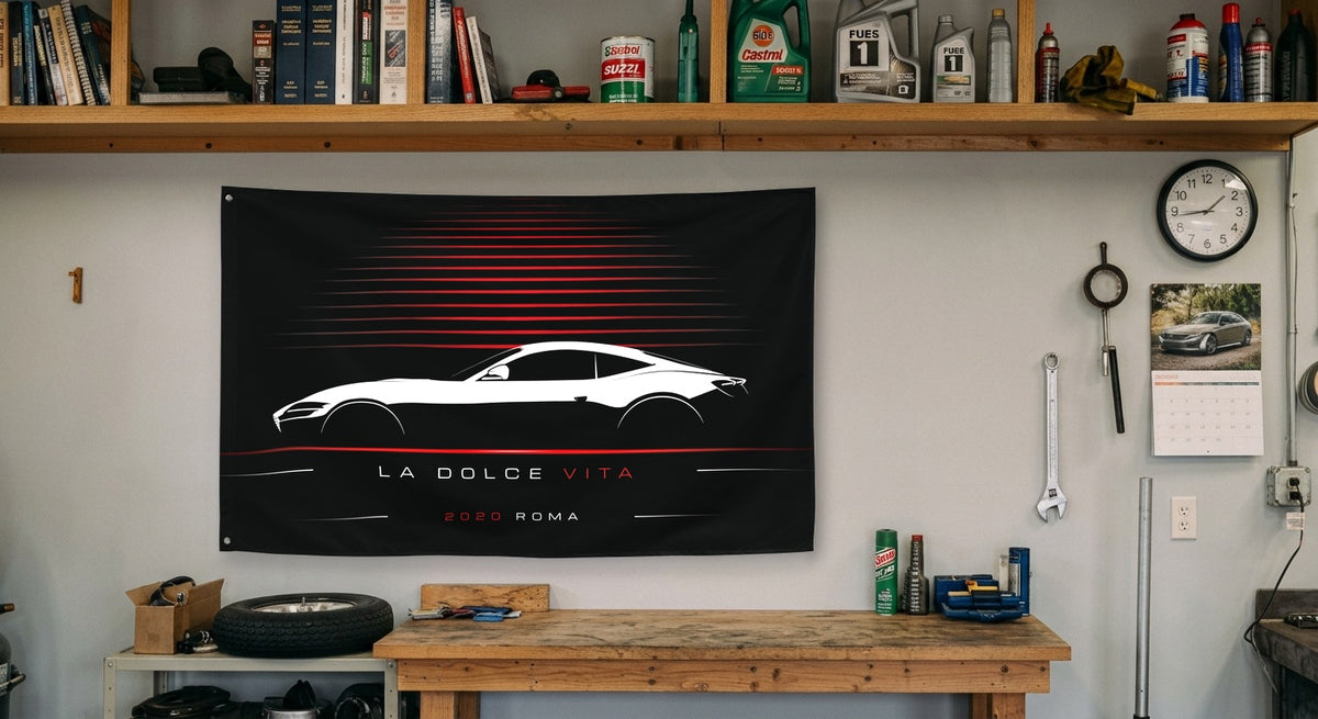 Ferrari Roma 2020 car silhouette flag - Garage Workbench