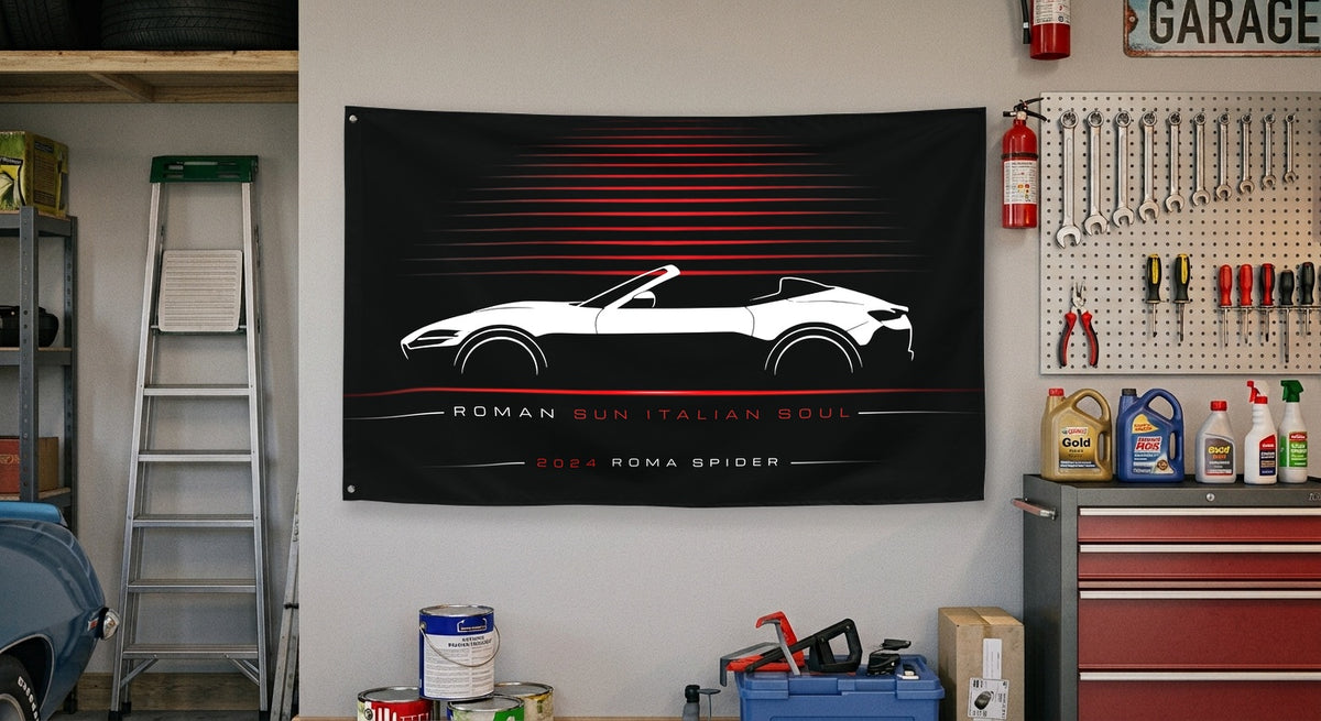 Ferrari Roma Spider 2024 car silhouette flag - Garage Wall