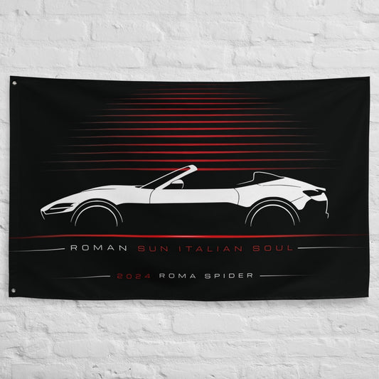 Ferrari Roma Spider 2024 car silhouette flag - White Brick Wall