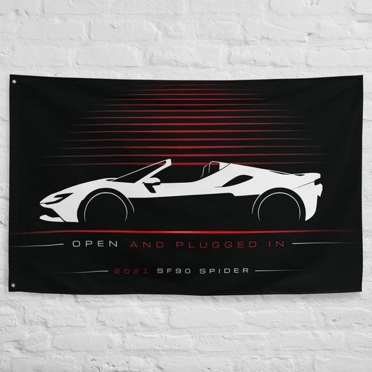 Ferrari SF90 Spider 2021 car silhouette flag - White Brick Wall