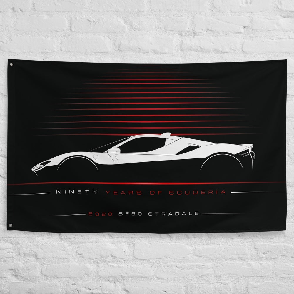 Ferrari SF90 Stradale 2020 car silhouette flag - White Brick Wall