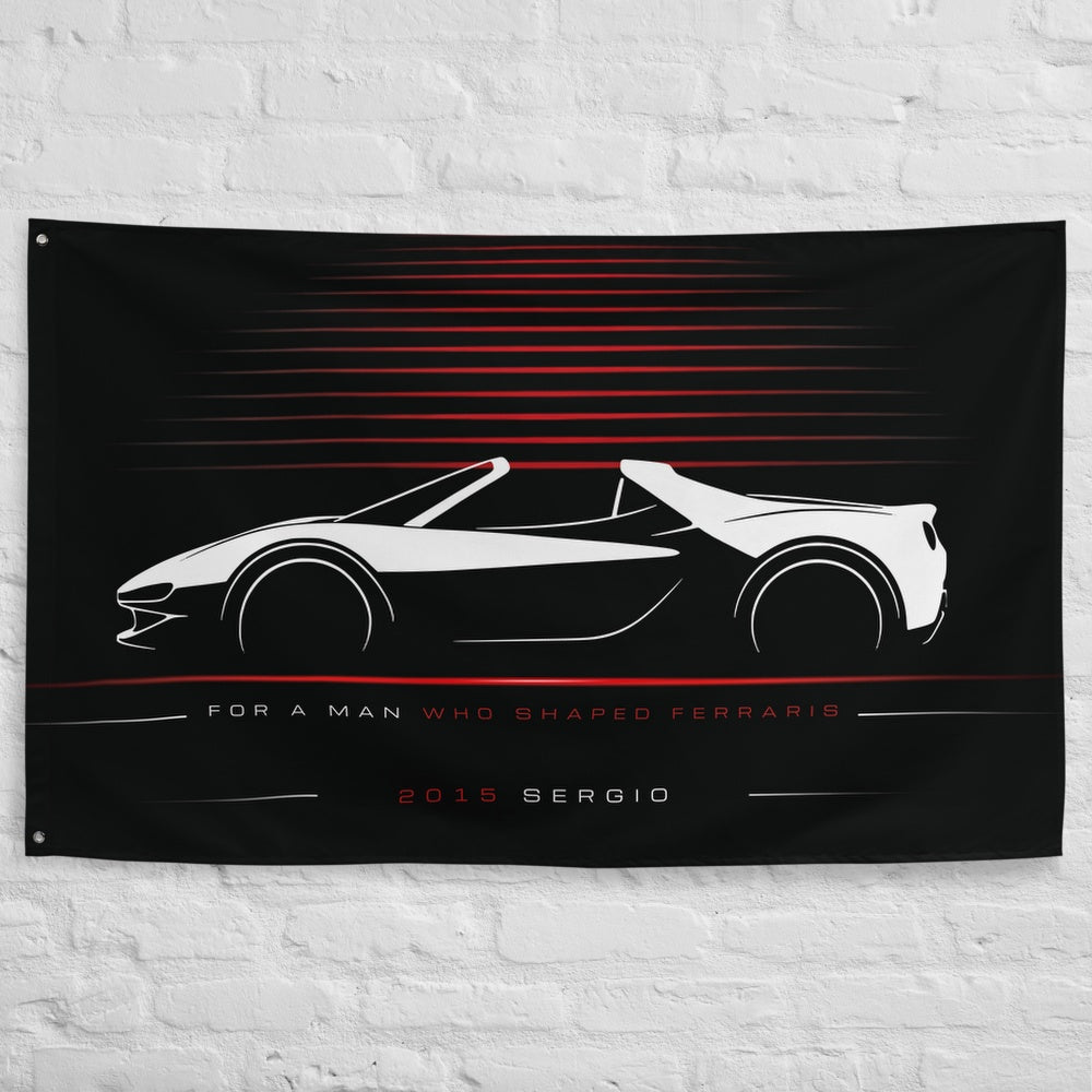Ferrari Sergio 2015 car silhouette flag - White Brick Wall