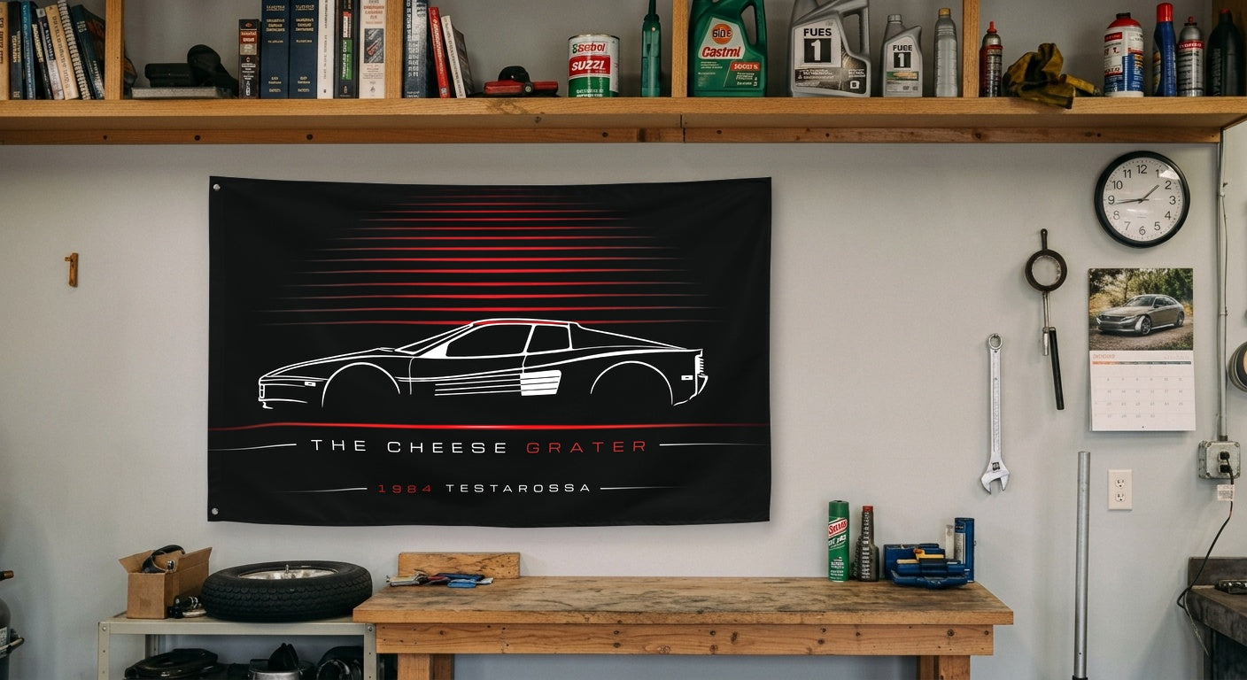 Ferrari Testarossa 1984 car silhouette flag - Garage Workbench