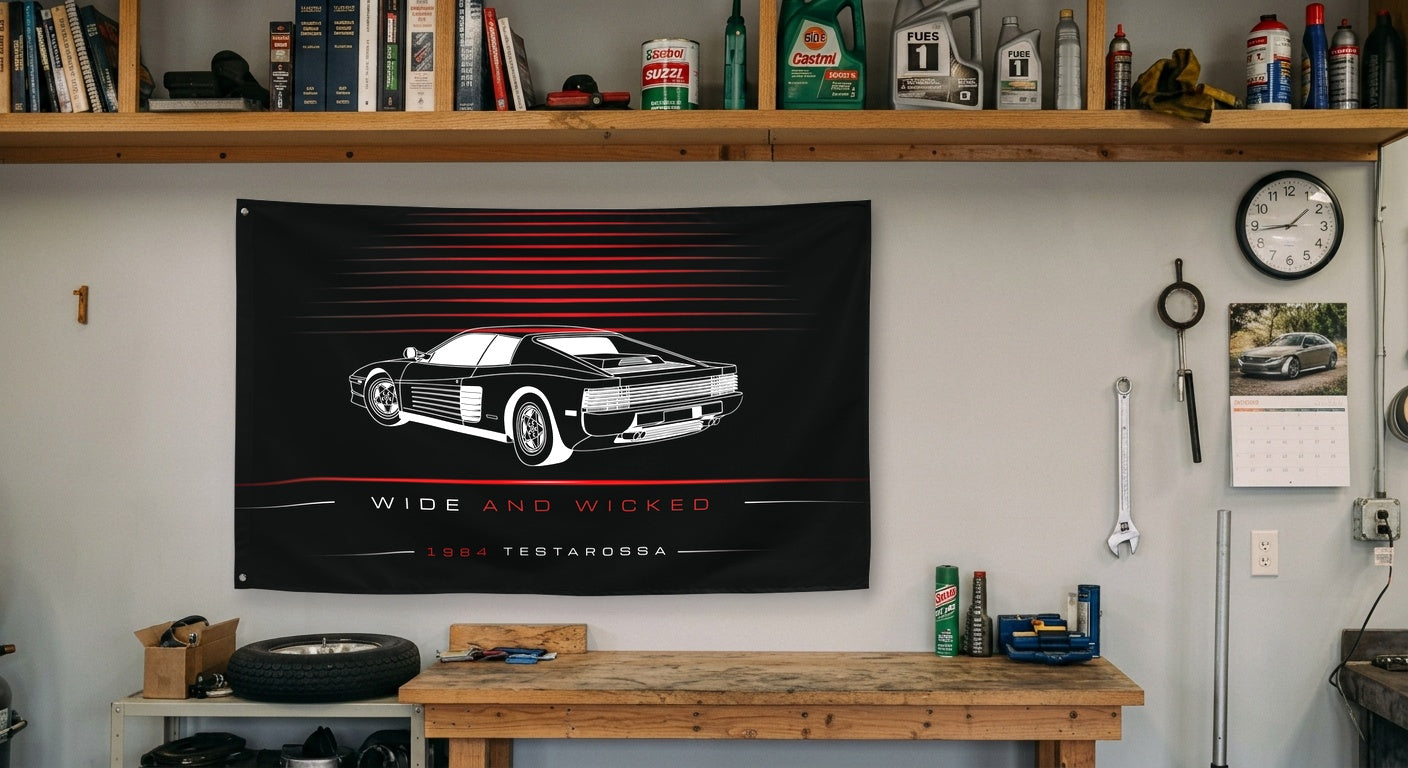 Ferrari Testarossa 1984 car silhouette flag - Garage Workbench
