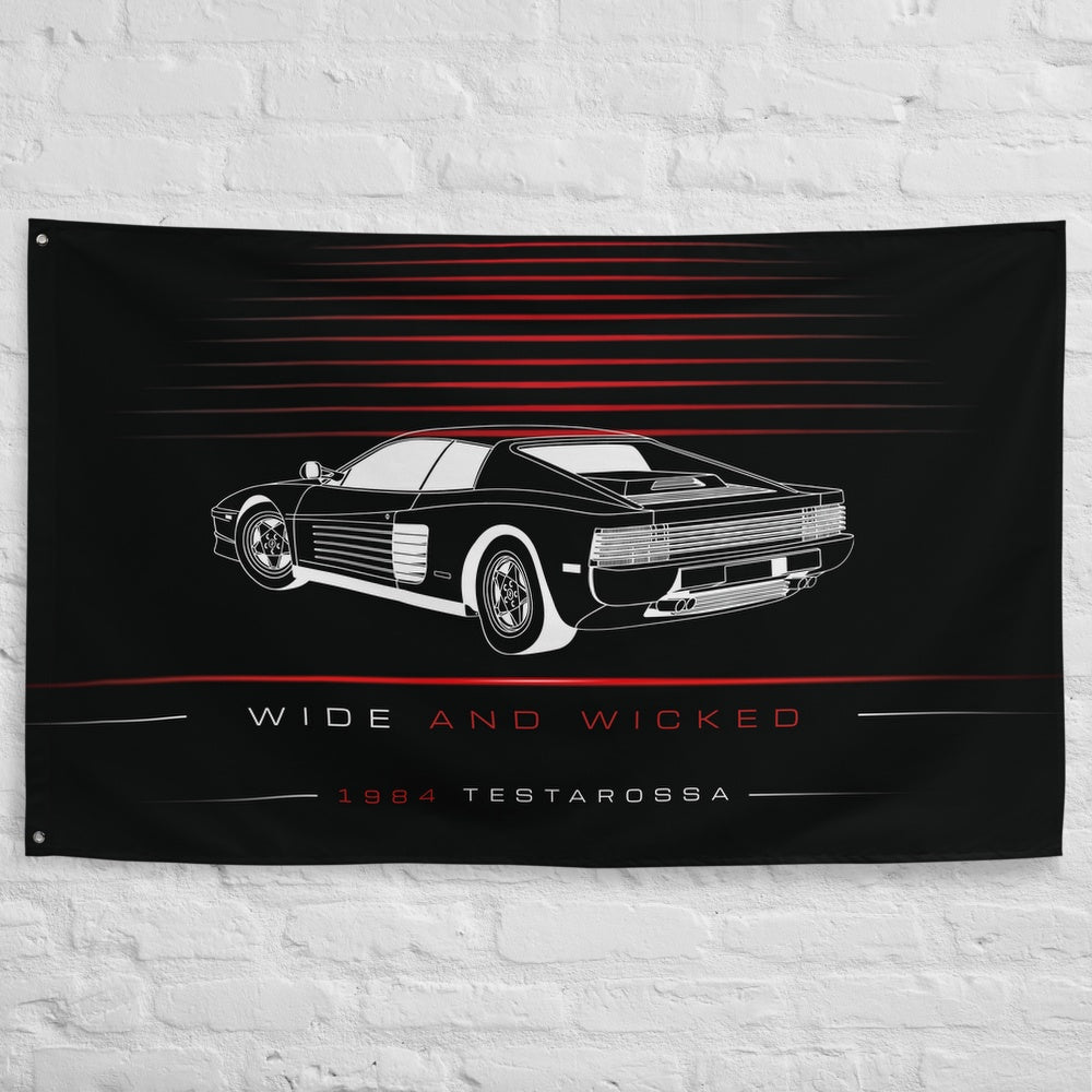 Ferrari Testarossa 1984 car silhouette flag - White Brick Wall