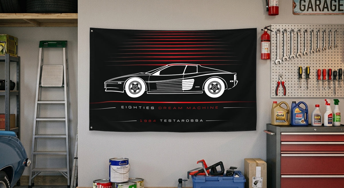 Ferrari Testarossa 1984 car silhouette flag - Garage Wall