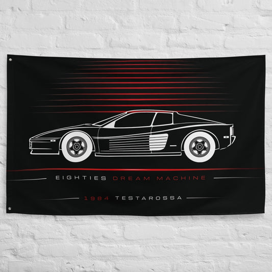Ferrari Testarossa 1984 car silhouette flag - White Brick Wall