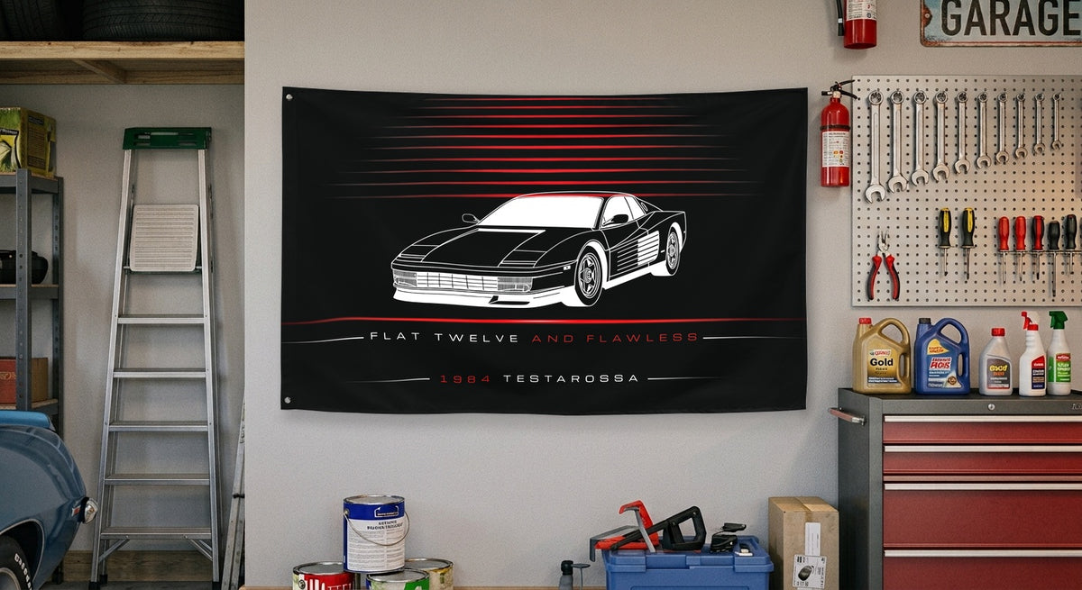 Ferrari Testarossa II 1984 car silhouette flag - Garage Wall