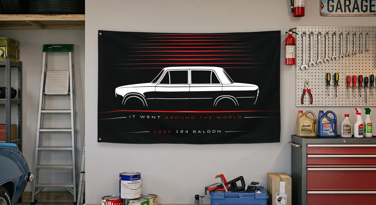 Fiat 124 Saloon 1966 car silhouette flag - Garage Wall