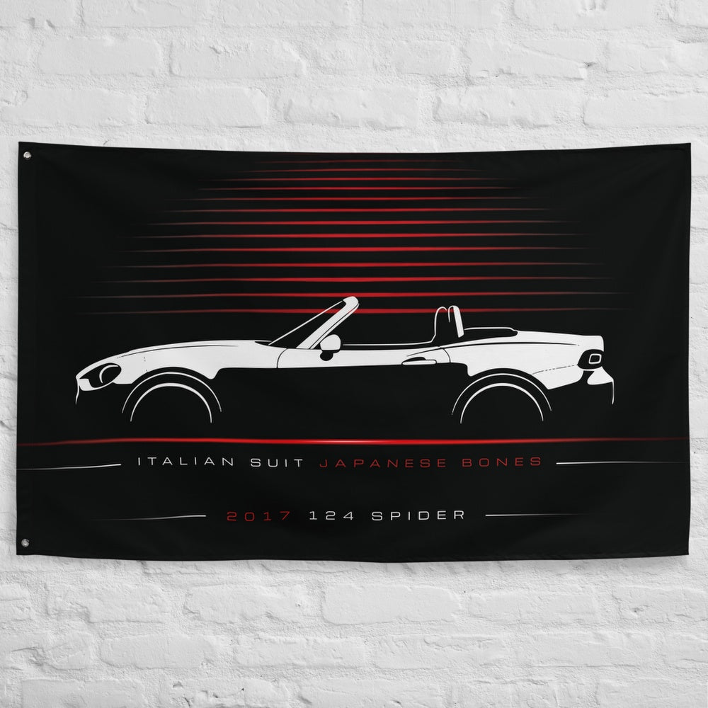 Fiat 124 Spider 2017 car silhouette flag - White Brick Wall