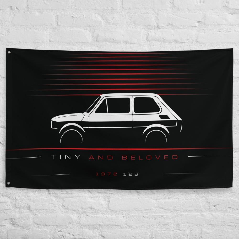 Fiat 126 1972 car silhouette flag - White Brick Wall