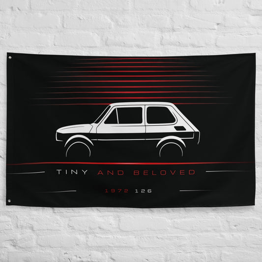 Fiat 126 1972 car silhouette flag - White Brick Wall