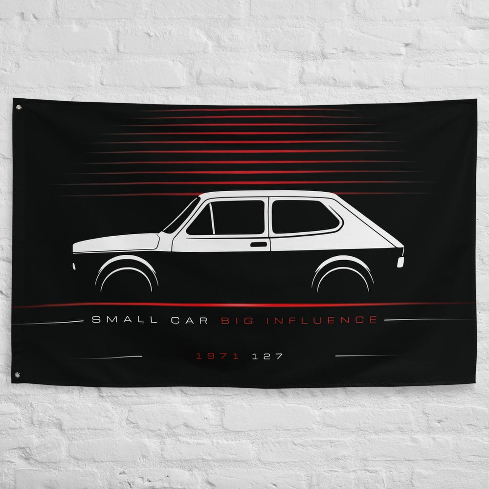 Fiat 127 1971 car silhouette flag - White Brick Wall