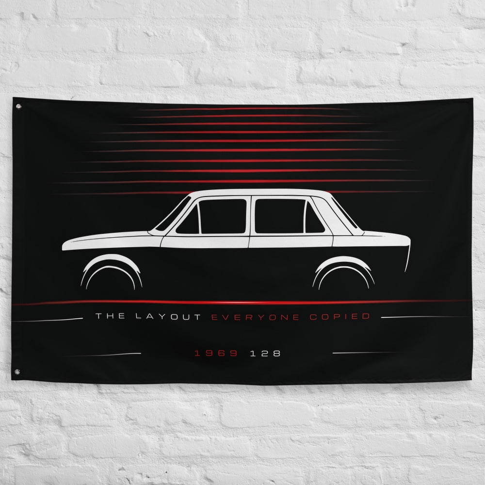 Fiat 128 1969 car silhouette flag - White Brick Wall