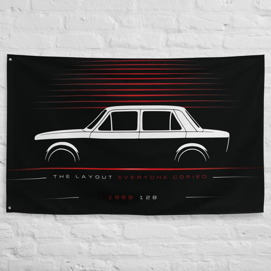 Fiat 128 1969 car silhouette flag - White Brick Wall