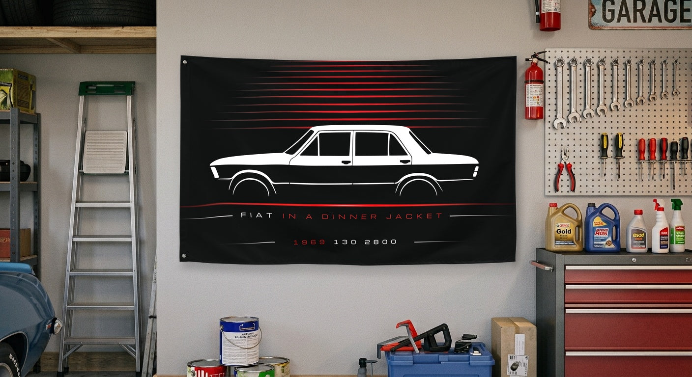 Fiat 130 2800 1969 car silhouette flag - Garage Wall