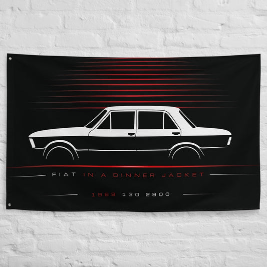 Fiat 130 2800 1969 car silhouette flag - White Brick Wall