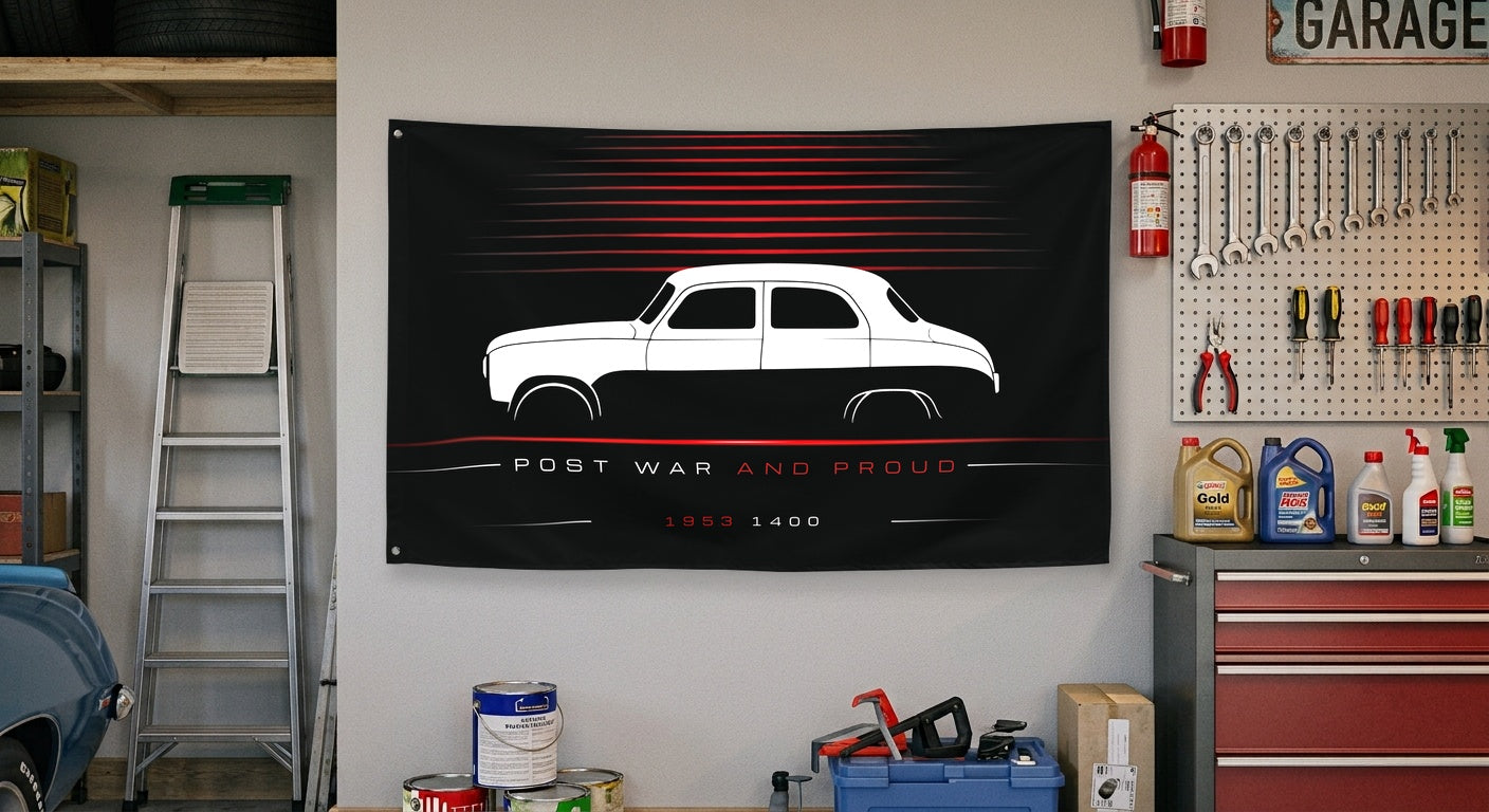 Fiat 1400 1953 car silhouette flag - Garage Wall